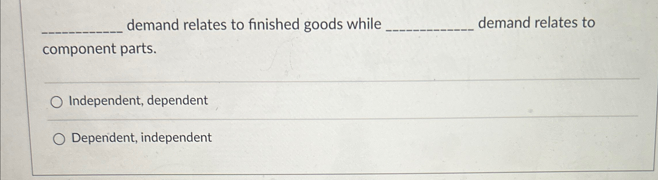  demand relates to finished goods while. demand relates to component parts.