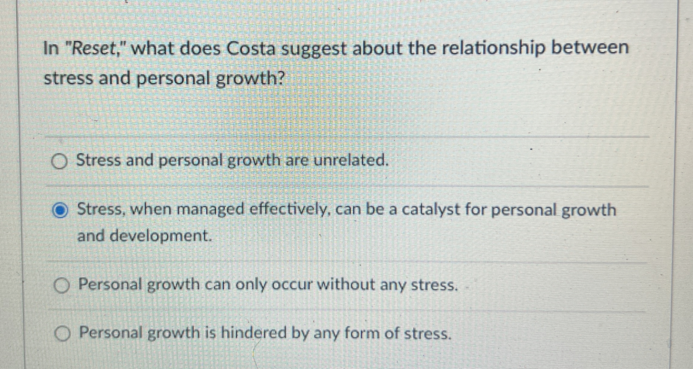  In "Reset," what does Costa suggest about the relationship between stress