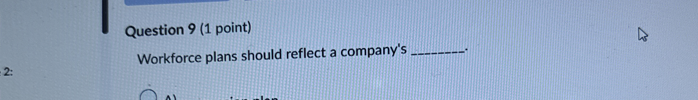  Question 9(1 point) Workforce plans should reflect a company's 