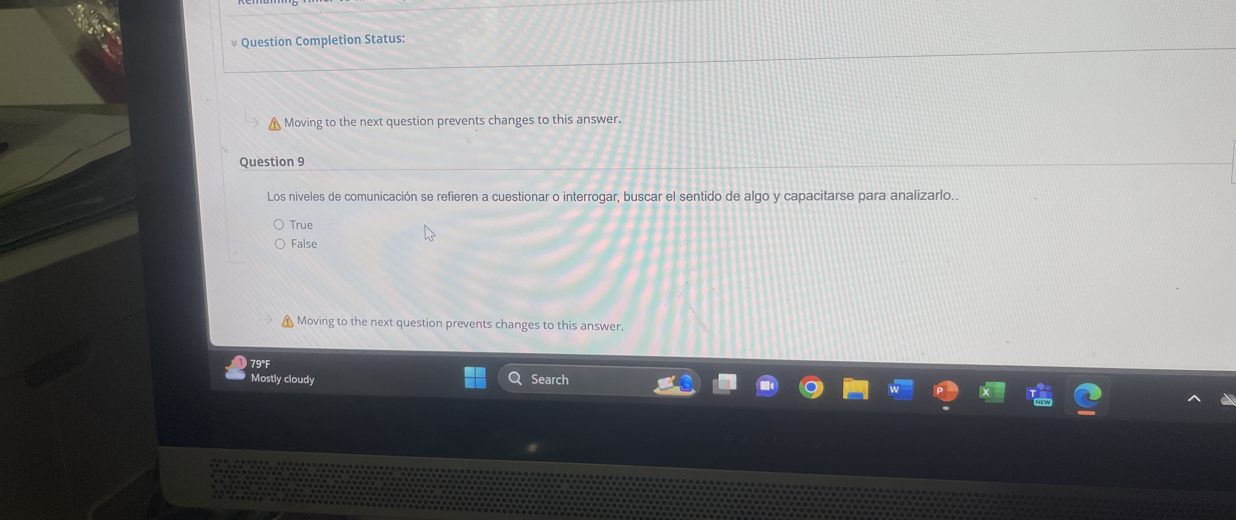  Question Completion Status: Moving to the next question prevents changes to