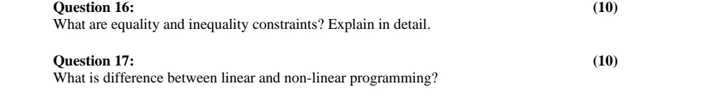  Question 17: What is difference between linear and non-linear programming? 