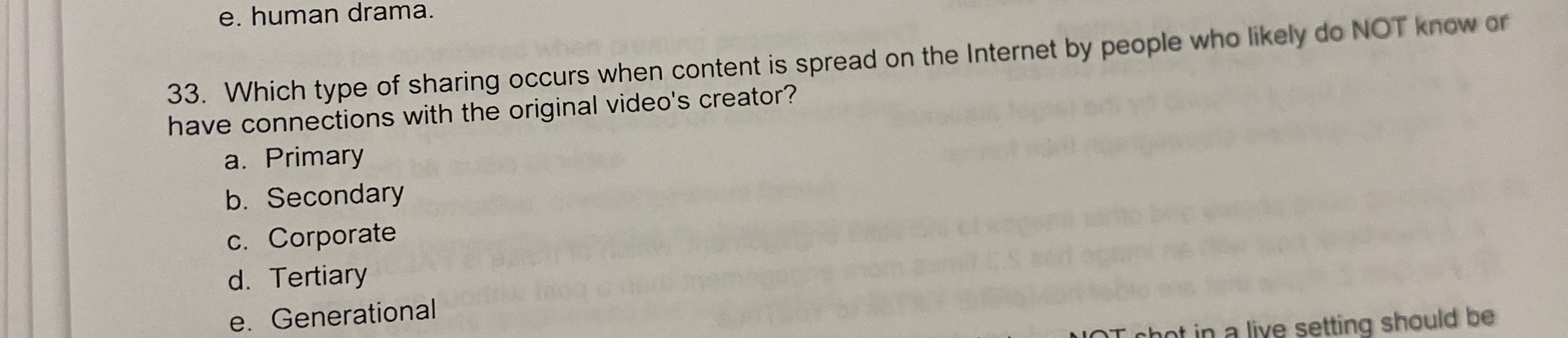  33. Which type of sharing occurs when content is spread on