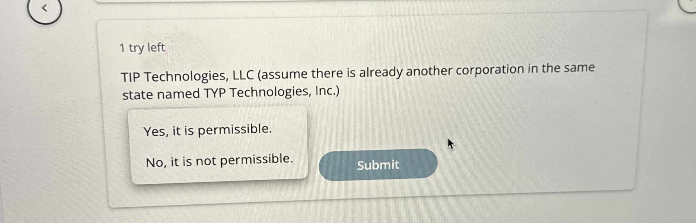  1 try left TIP Technologies, LLC (assume there is already another