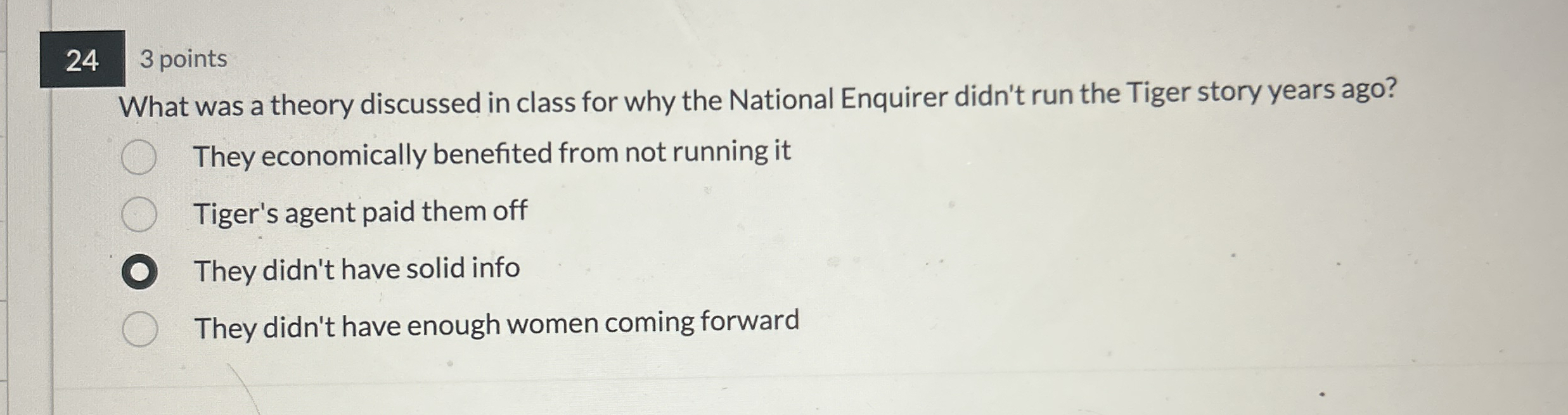 24 3 points What was a theory discussed in class for