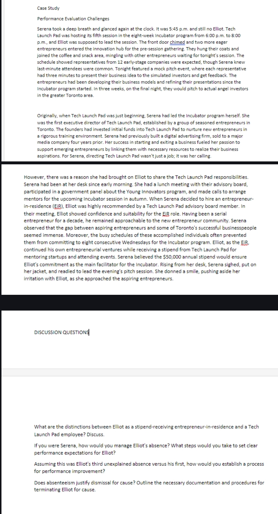  Case Study Performance Evaluation Challenges Serena took a deep breath and