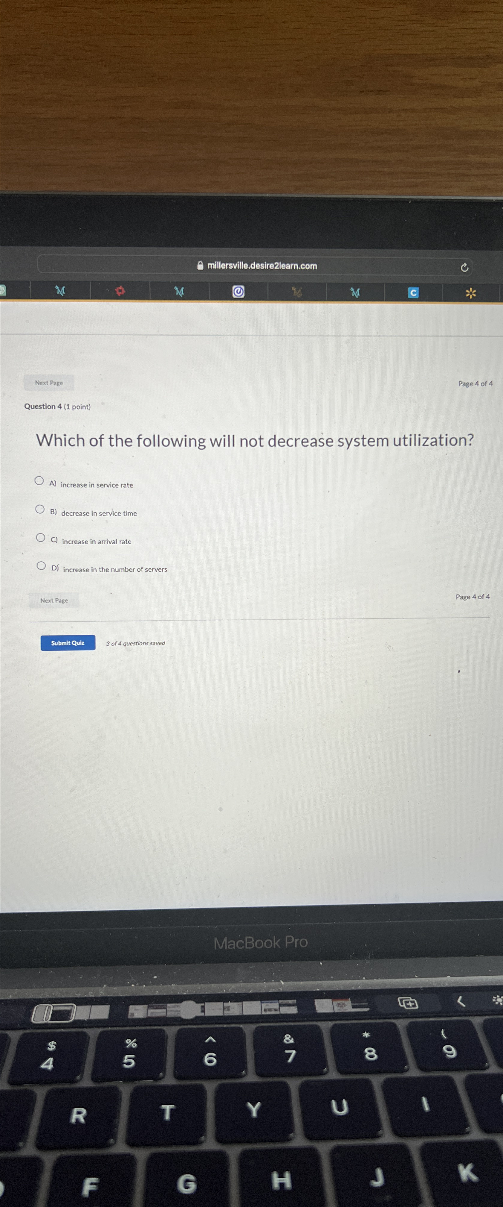  millersville.desire2learn.com M M 96 M ** Page 4 of 4 Question