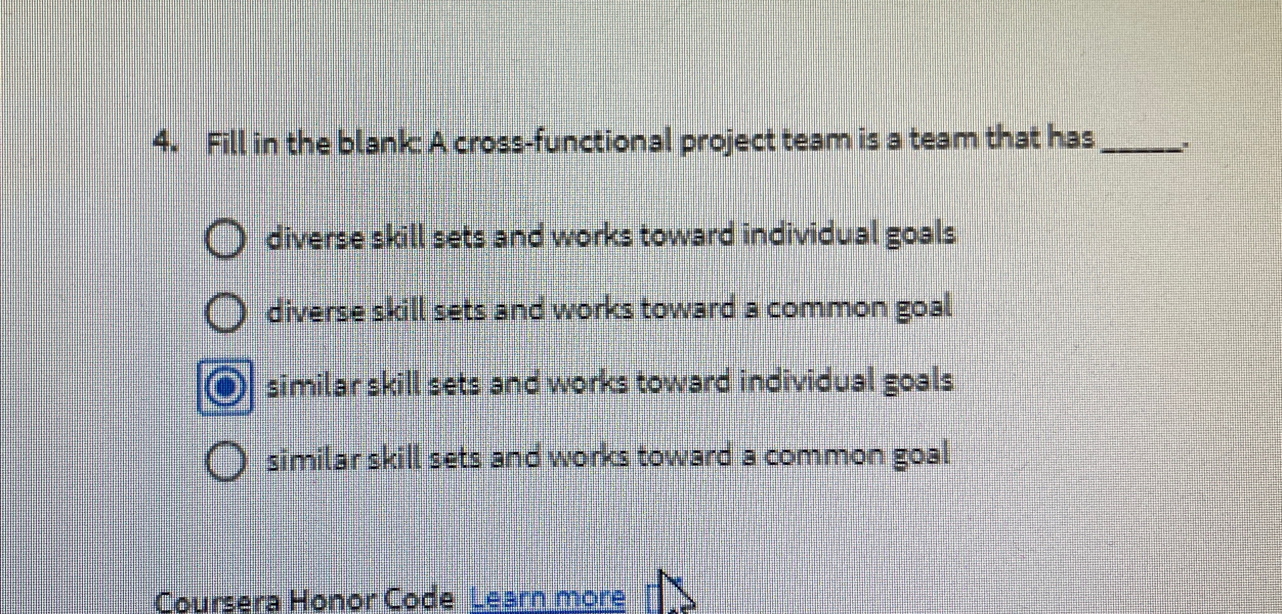  Fill in the blank A cross-functional project team is a team