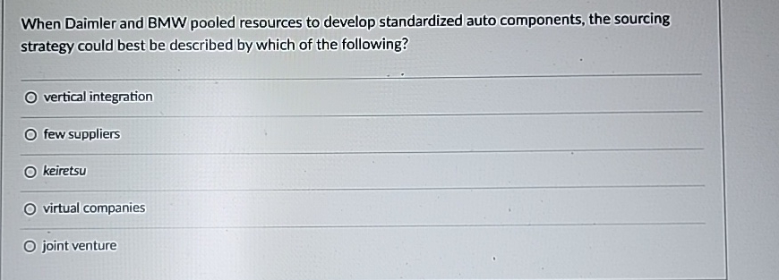  When Daimler and BMW pooled resources to develop standardized auto components,