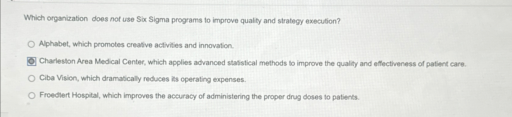  Which organization does not use Six Sigma programs to improve quality