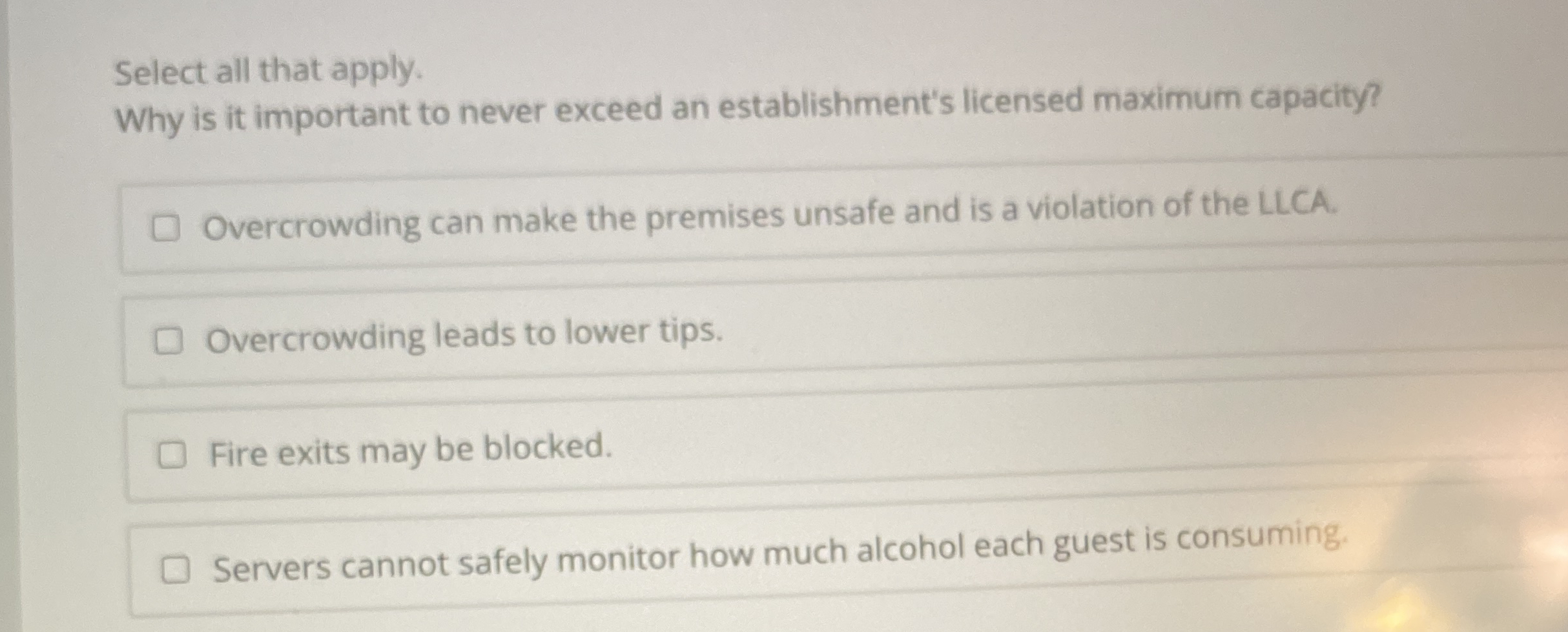  Select all that apply. Why is it important to never exceed