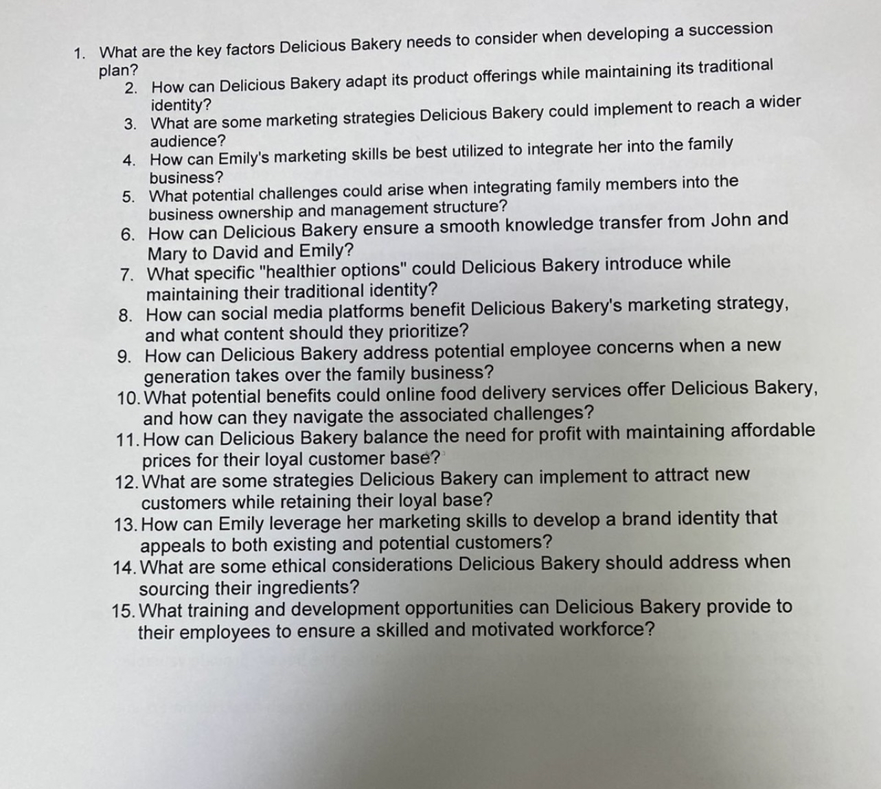  MGT212 Case Study: This case examines "Delicious Bakery," a family-owned bakery