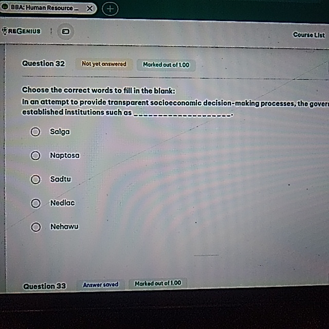  BBA: Human Resource .- REGENIUS Course List Question 32 Choose the