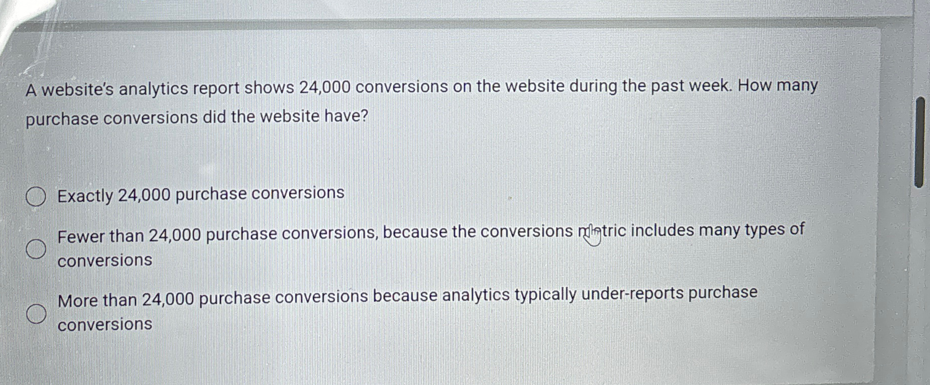  A website's analytics report shows 24,000 conversions on the website during