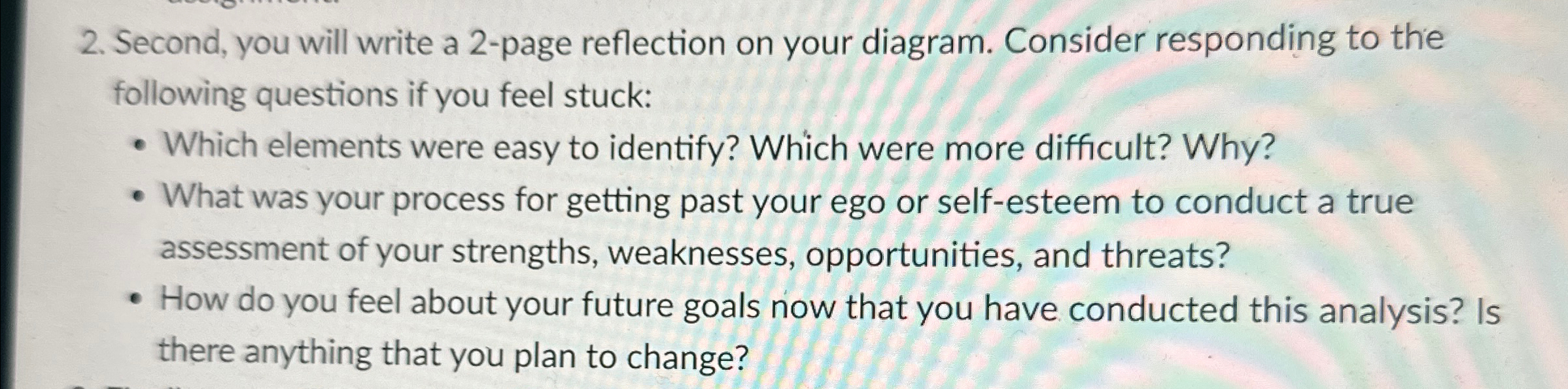  Second, you will write a 2-page reflection on your diagram. Consider