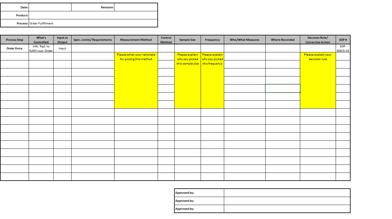  Developing a Control Plan Control PhaseIn this assignment, you are asked