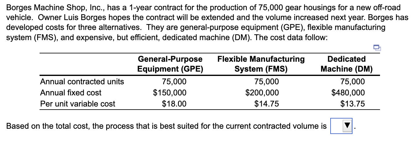  Borges Machine Shop, Inc., has a 1-year contract for the production