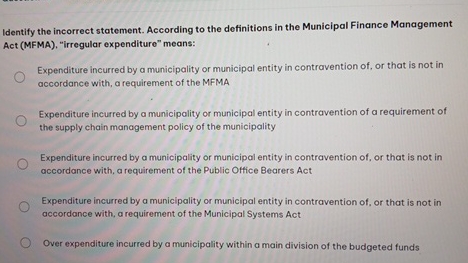  Identify the incorrect statement. According to the definitions in the Municipal