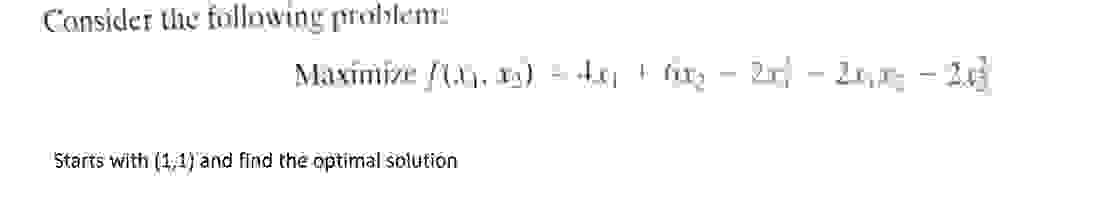  Cansider the following problem. Starts with (1,1) and find the optimal