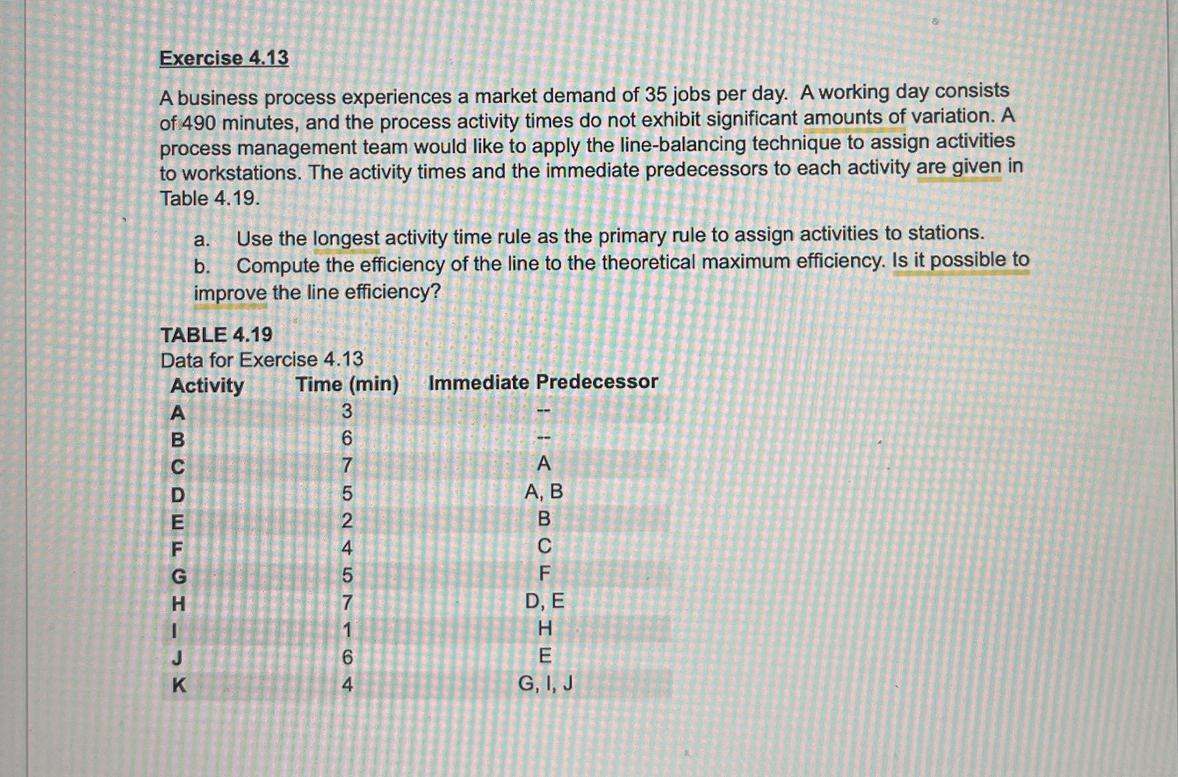  Exercise 4.13 A business process experiences a market demand of 35