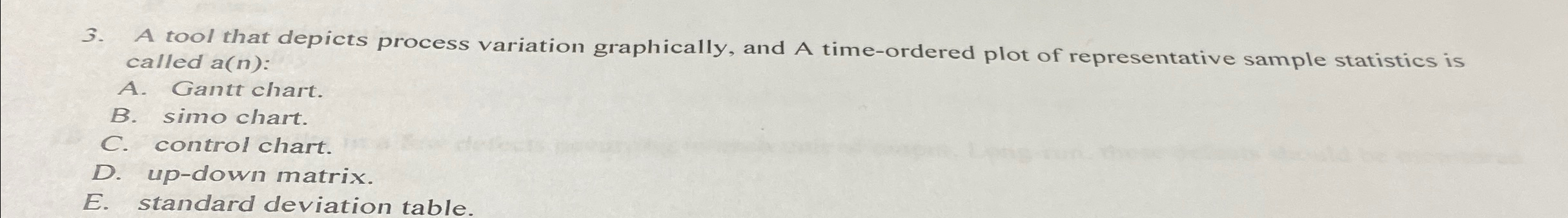  A tool that depicts process variation graphically, and A time-ordered plot