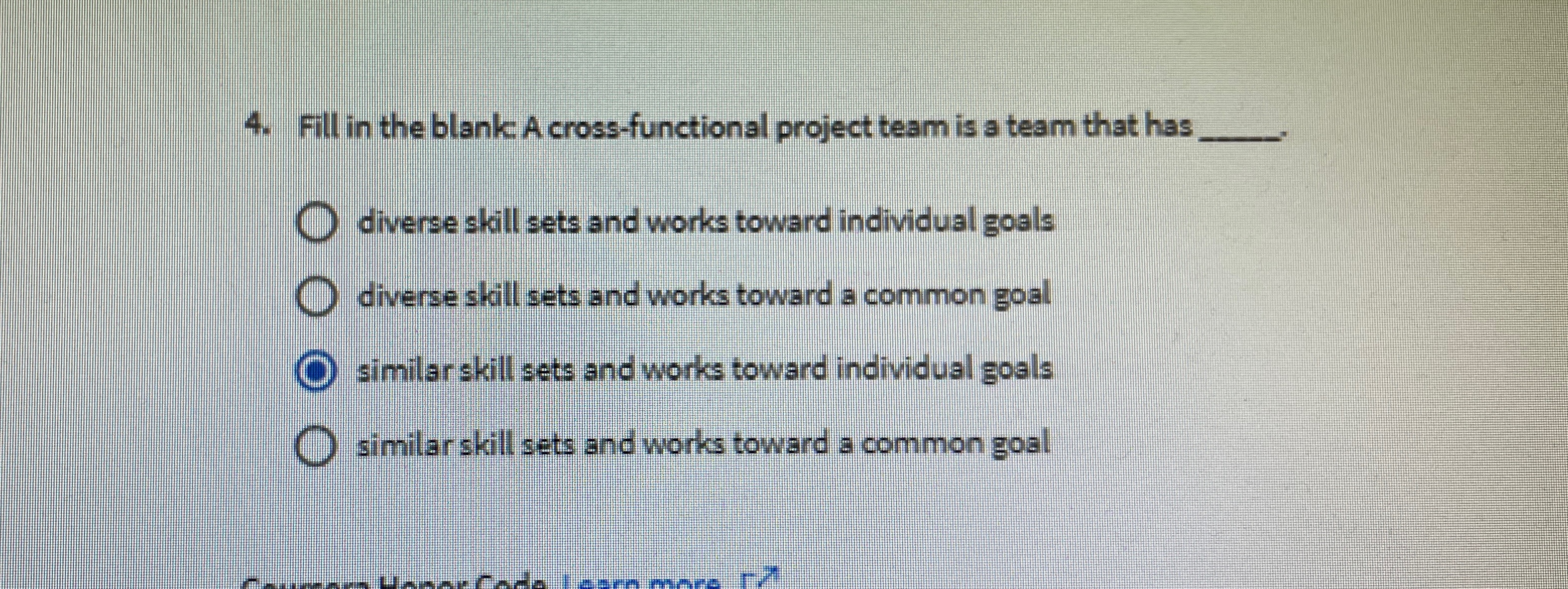  Fill in the blank. A cross-functional project team is a team