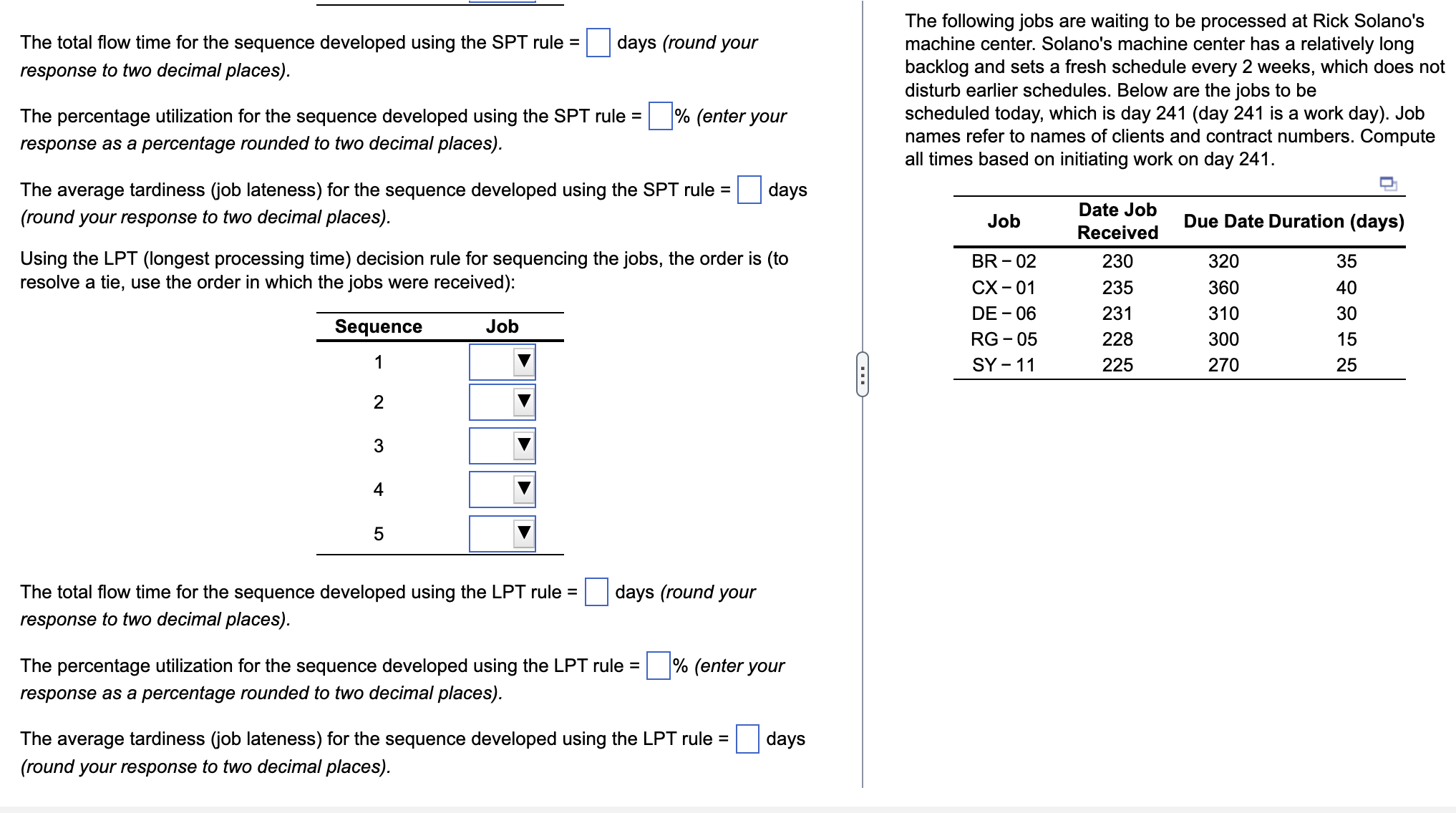  The total flow time for the sequence developed using the SPT