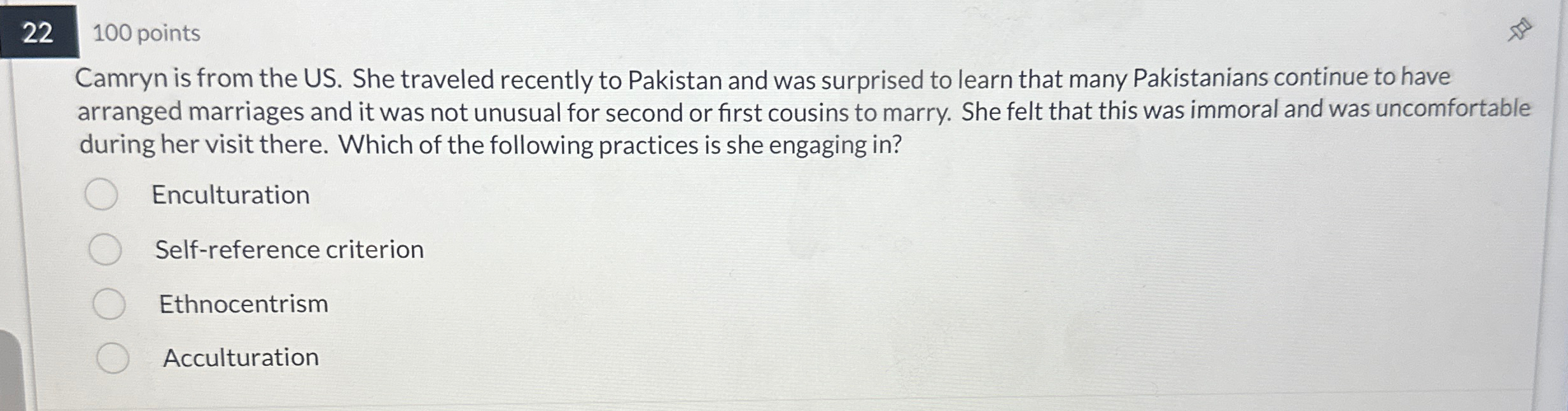  22 100 points Camryn is from the US. She traveled recently