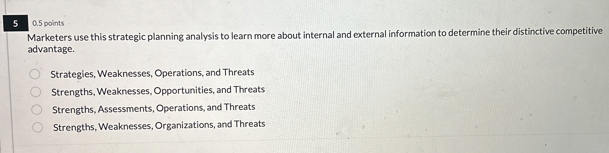  50.5 points Marketers use this strategic planning analysis to learn more