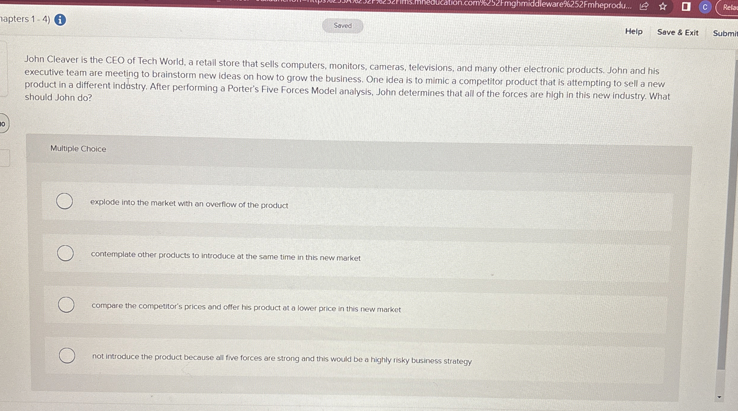  apters 1-4) Help Save & Exit Submit John Cleaver is the