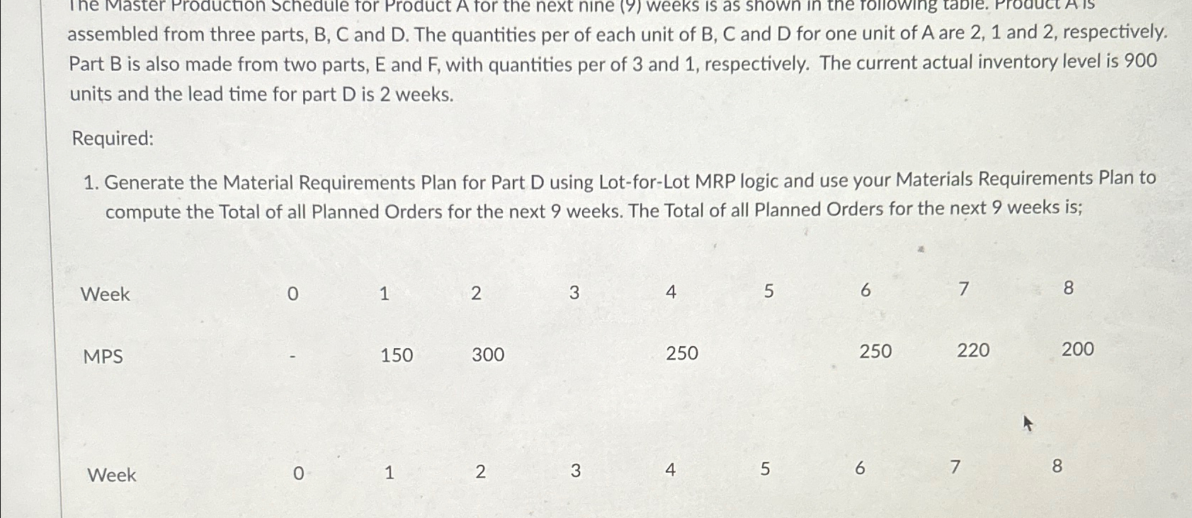  assembled from three parts, B, C and D. The quantities per