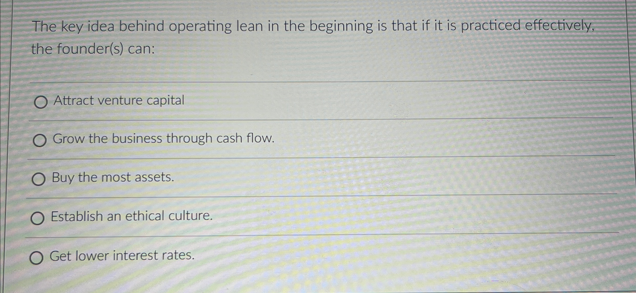  The key idea behind operating lean in the beginning is that