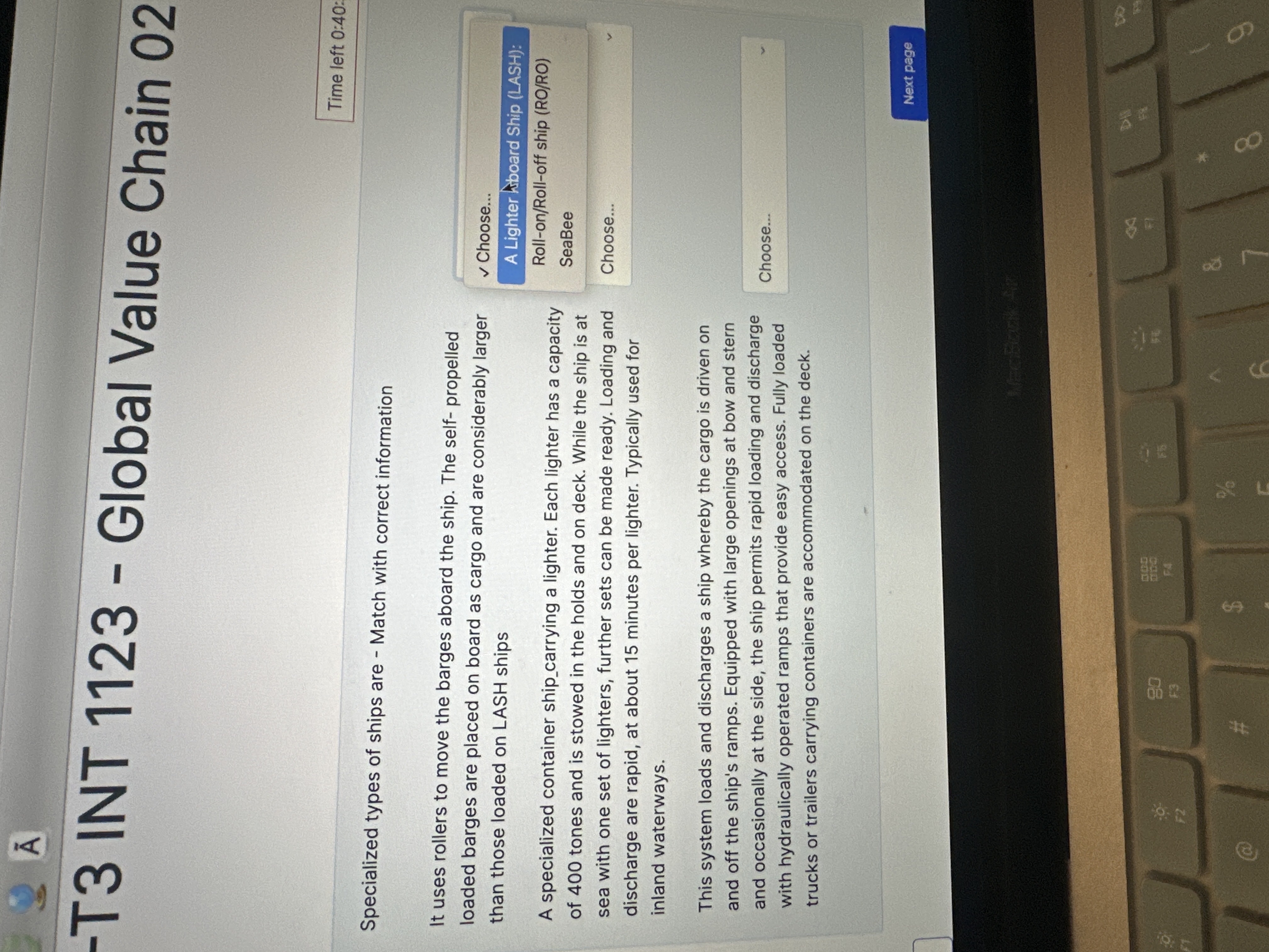 -T3 INT 1123- Global Value Chain 02 Time left 0:40: Specialized