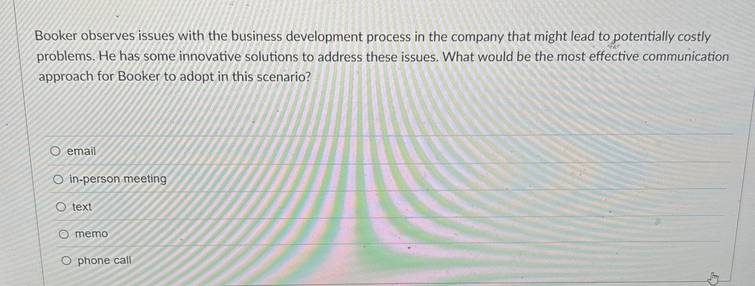  Booker observes issues with the business development process in the company
