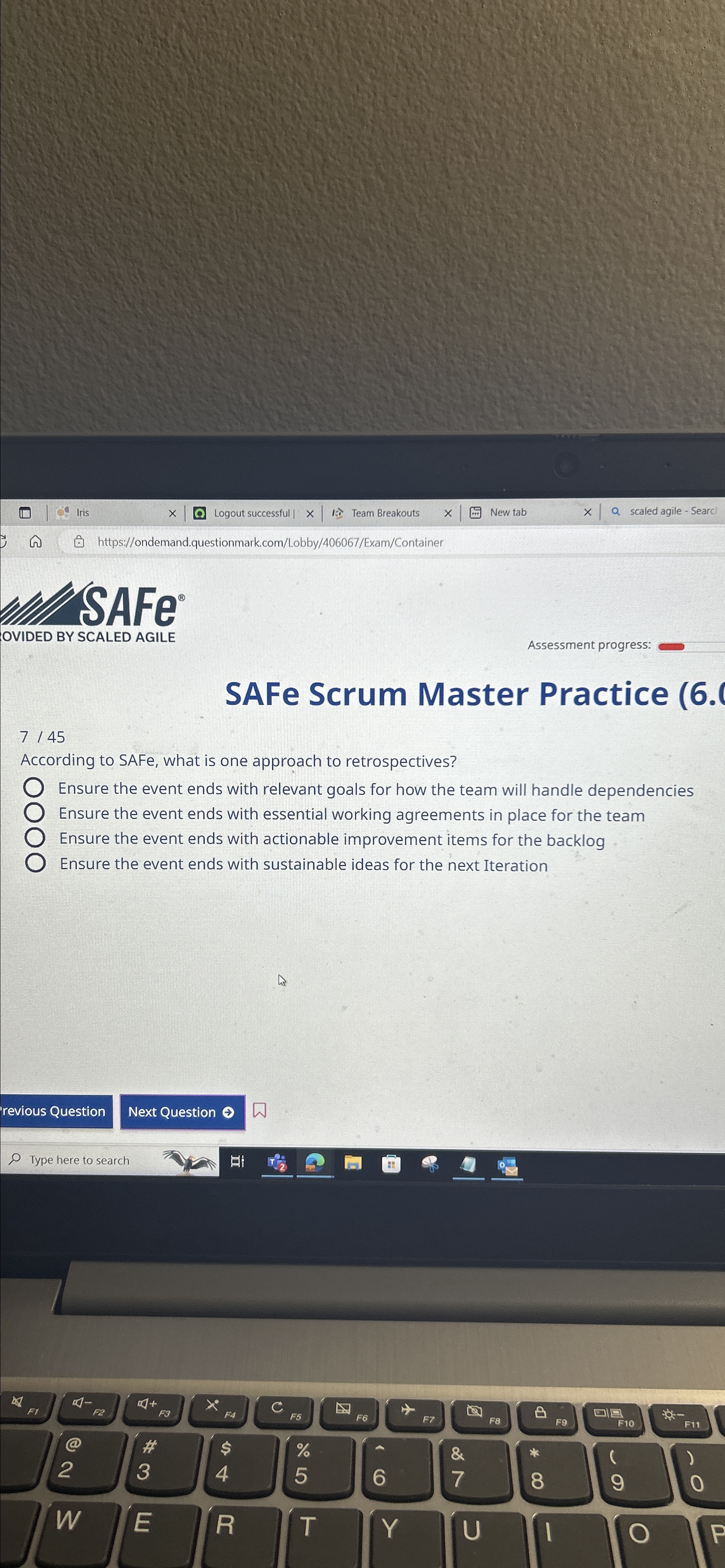  OVIDED BYS Assessment progress: SAFe Scrum Master Practice (6. 745 According