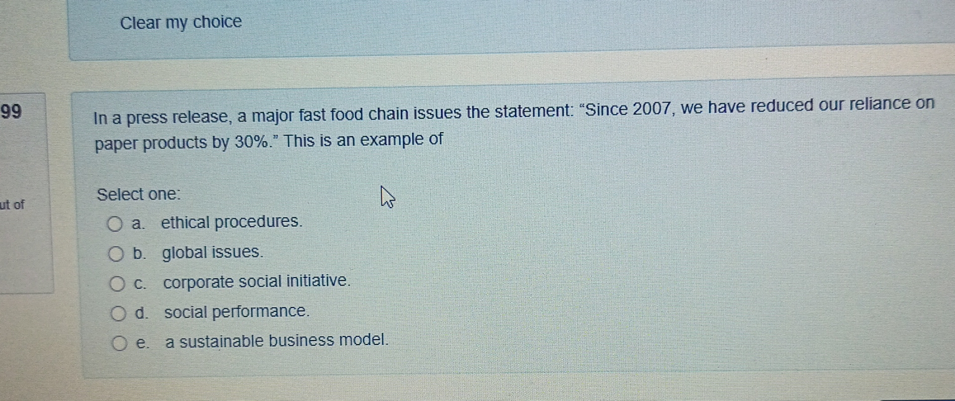  Clear my choice 99 In a press release, a major fast