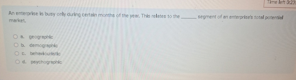  Time left 0:23 An enterprise is busy only during certain months