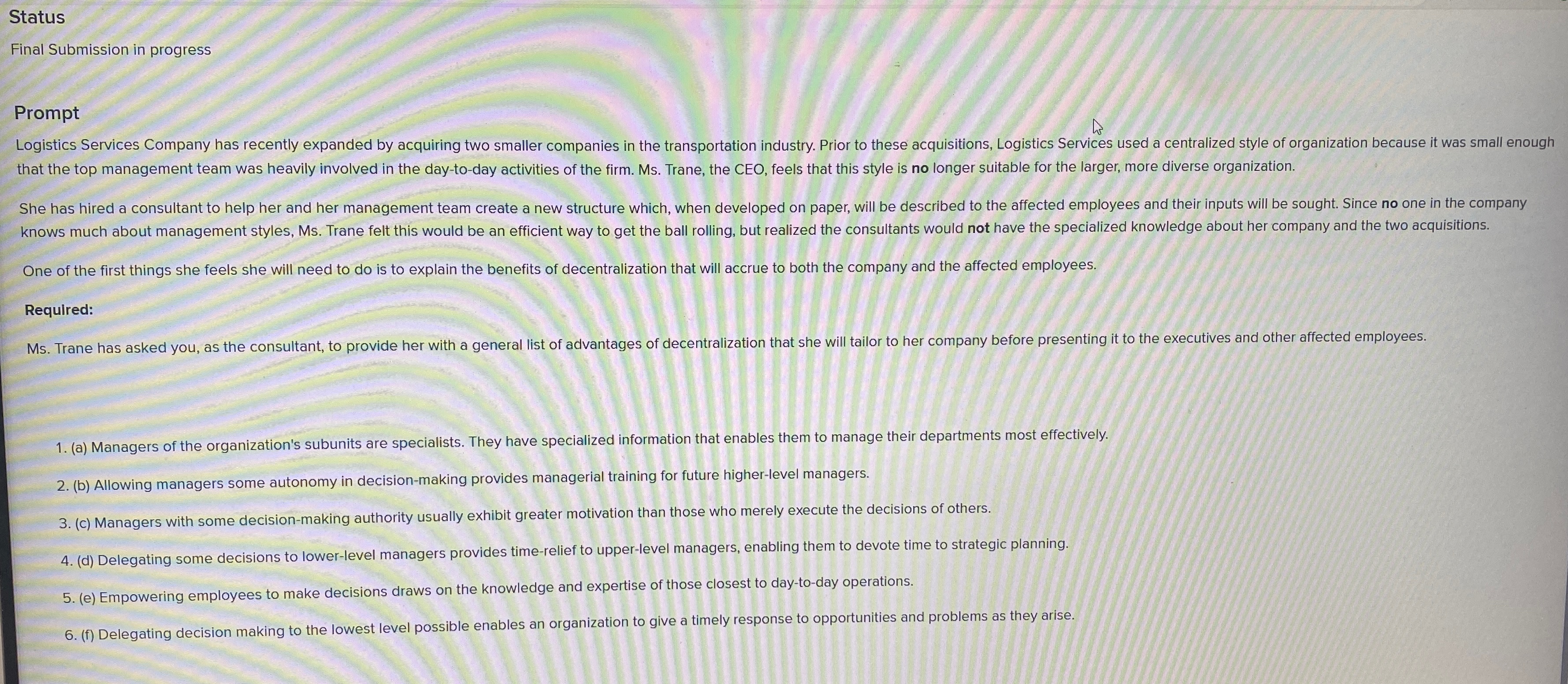  Status Final Submission in progress 'rompt Logistics Services Company has recently