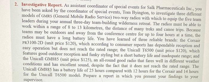  2. Investigative Report (Meyer, p.429). As assistant coordinator of special events