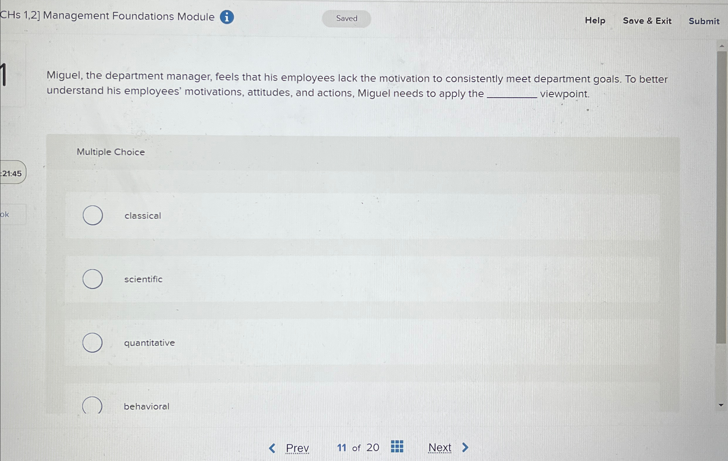  CHs 1,2] Management Foundations Module (i Help Save & Exit Submit