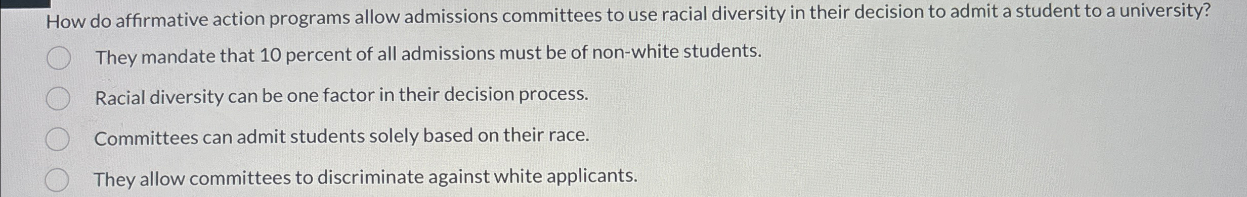  How do affirmative action programs allow admissions committees to use racial