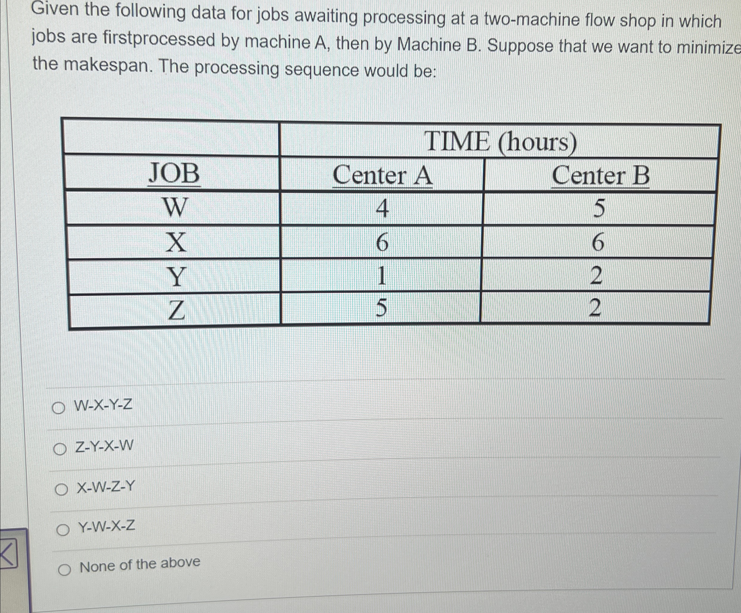  Given the following data for jobs awaiting processing at a two-machine