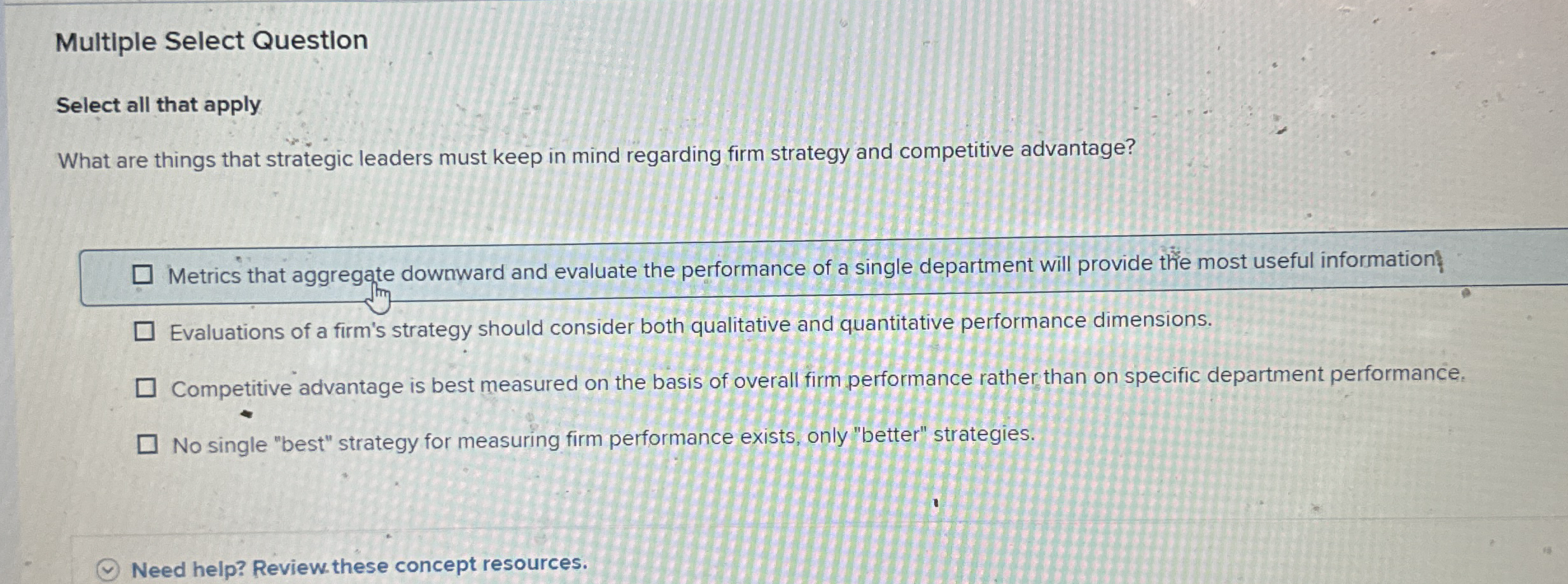  Multiple Select Question Select all that apply What are things that