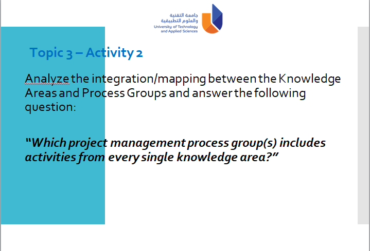  Topic 3- Activity 2 Analyze the integration/mapping between the Knowledge Areas