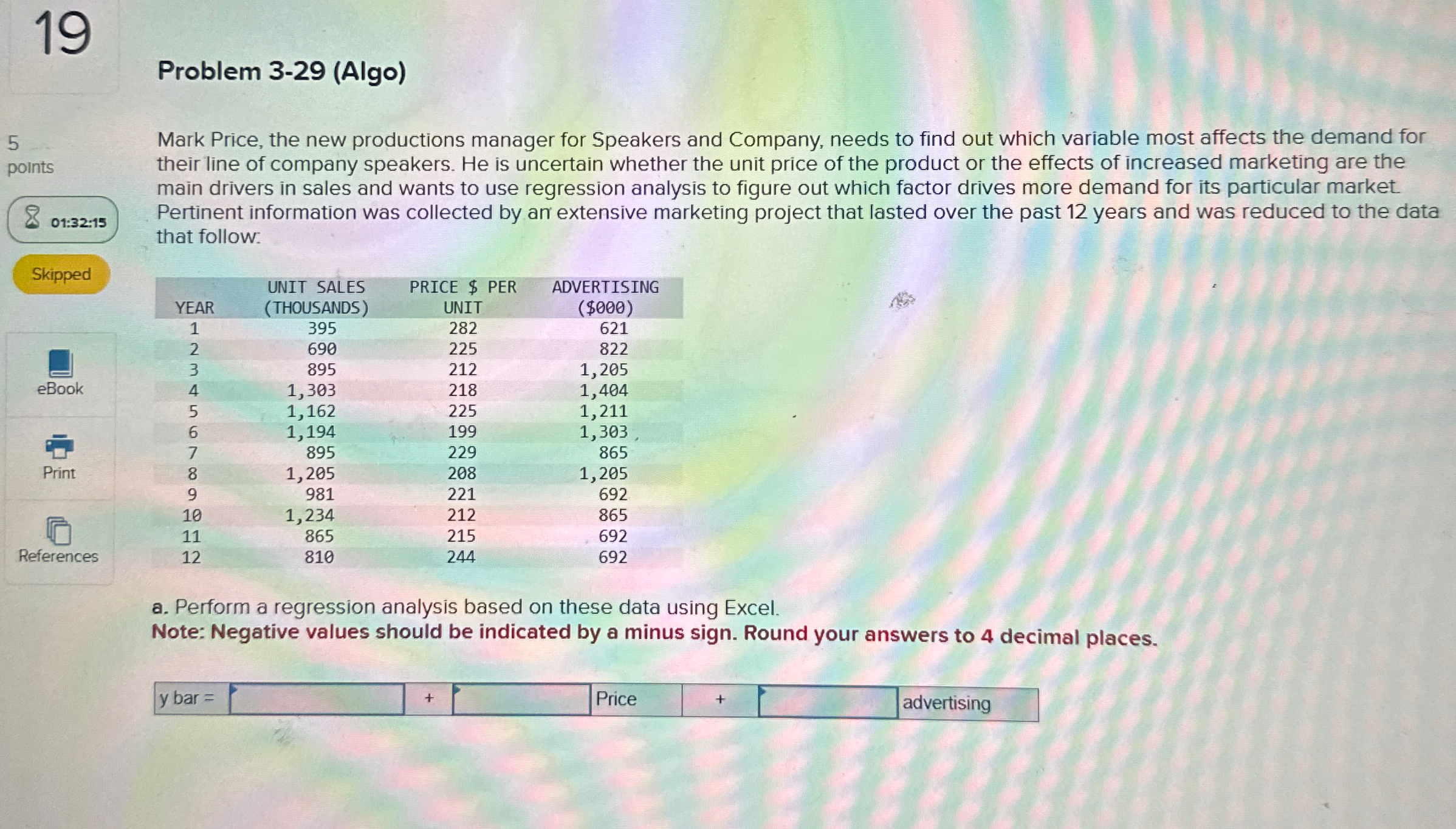  19 Problem 3-29(Algo) 5 points 01:32:15 Mark Price, the new productions