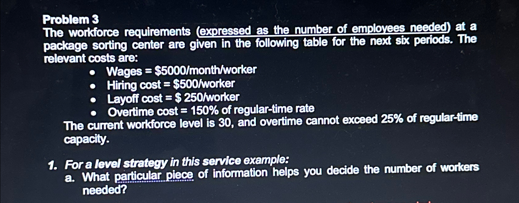  Problem 3 The workforce requirements (expressed as the number of emplovees