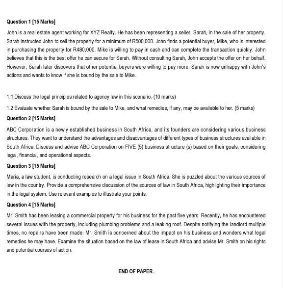  Question Marks] John is a real estate agent working for XYZ