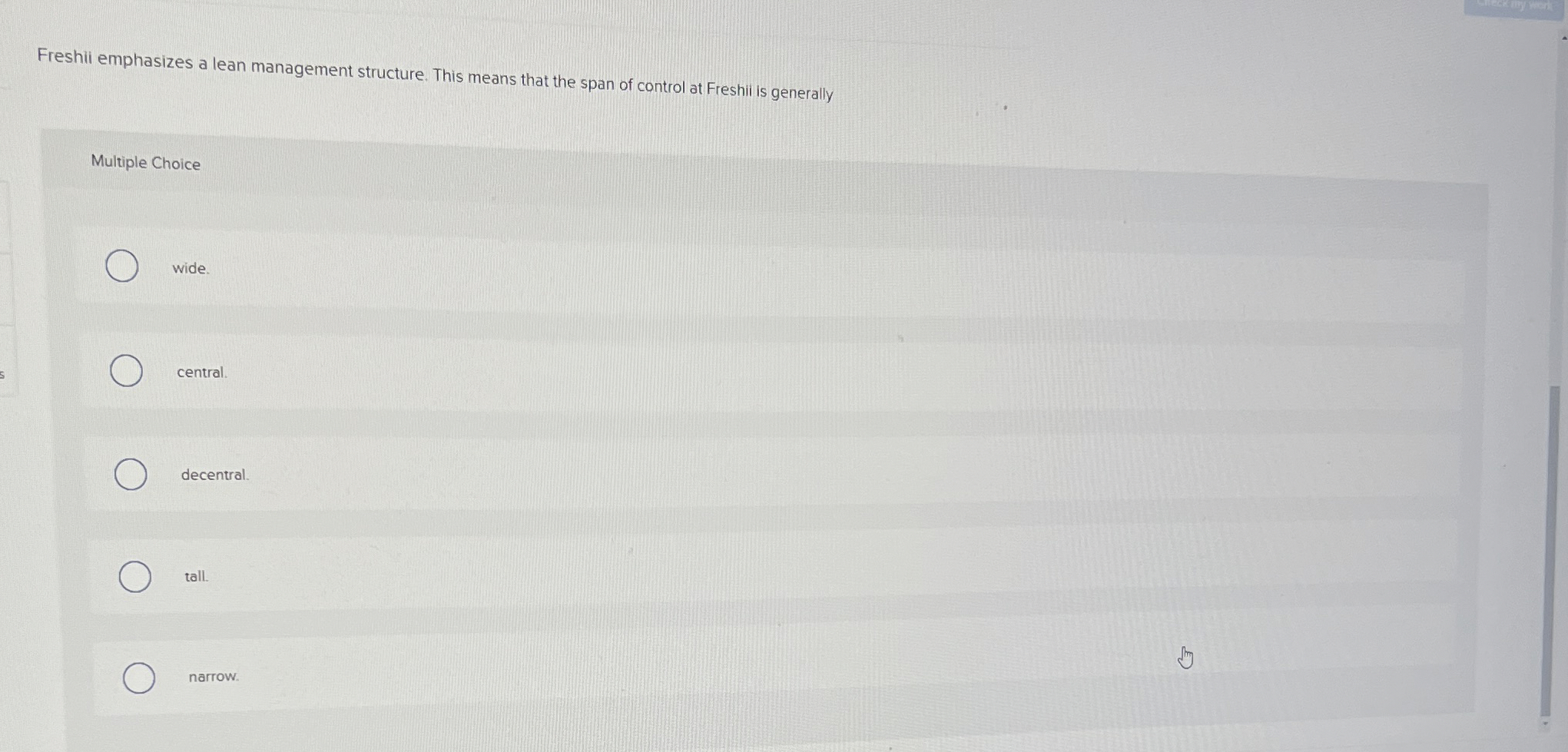  Freshii emphasizes a lean management structure. This means that the span