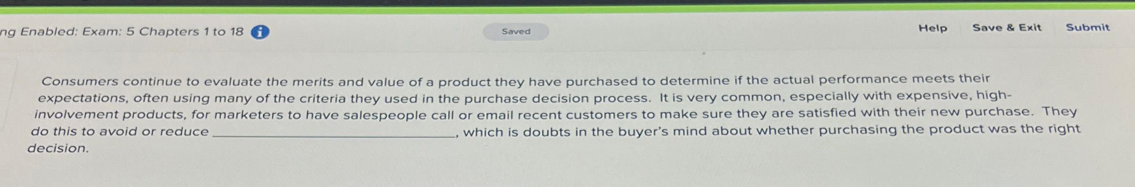  In Enabled: Exam: 5 Chapters 1 to 18 Consumers continue to