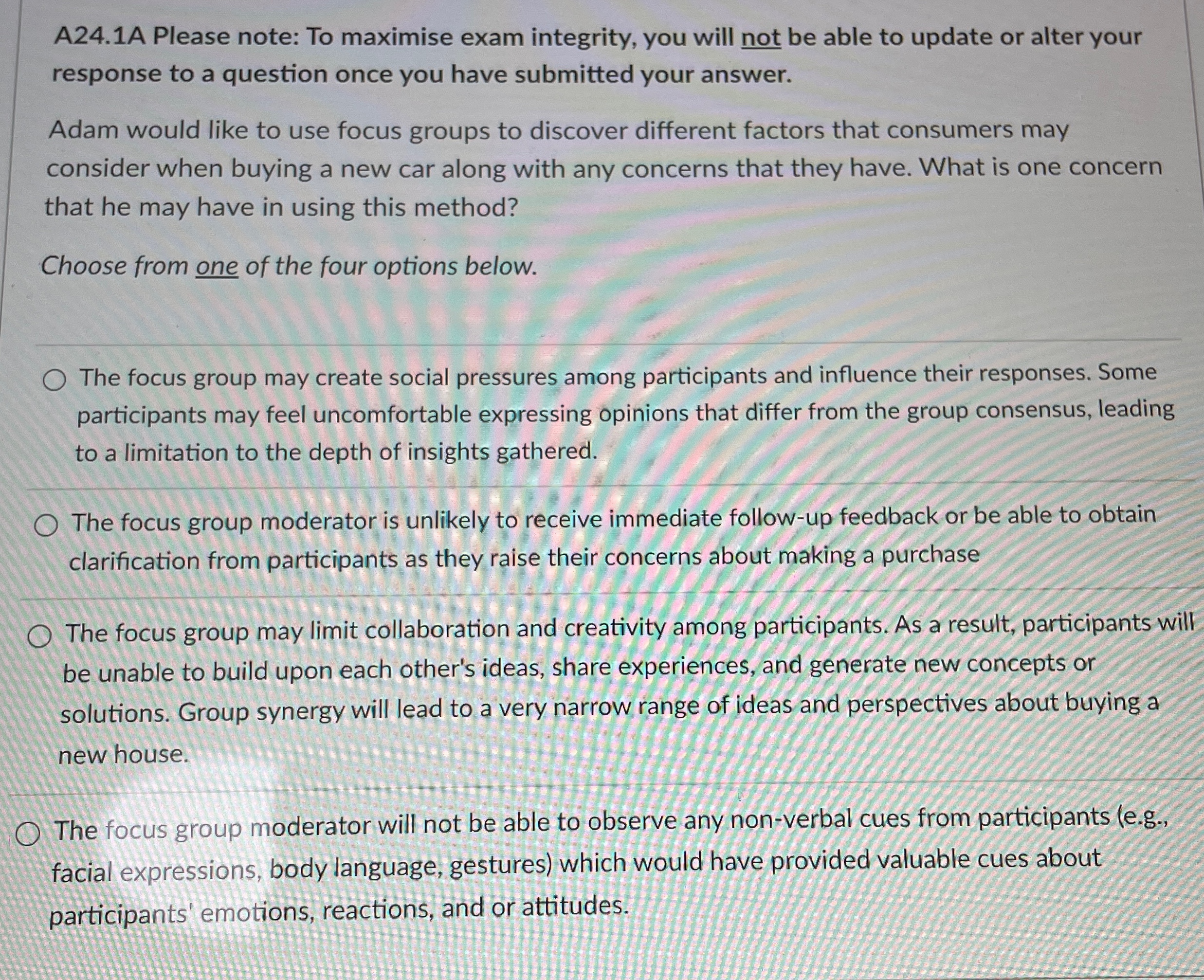  A24.1A Please note: To maximise exam integrity, you will not be
