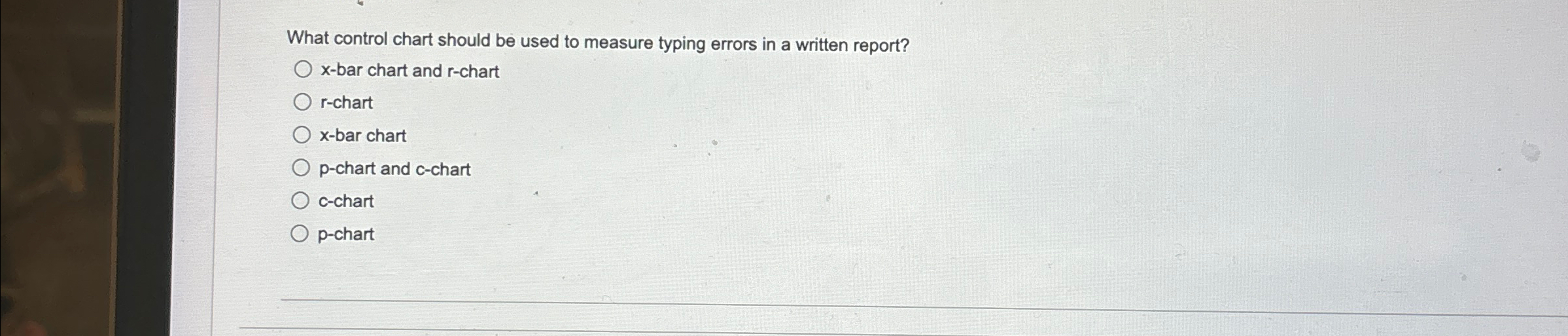  What control chart should be used to measure typing errors in
